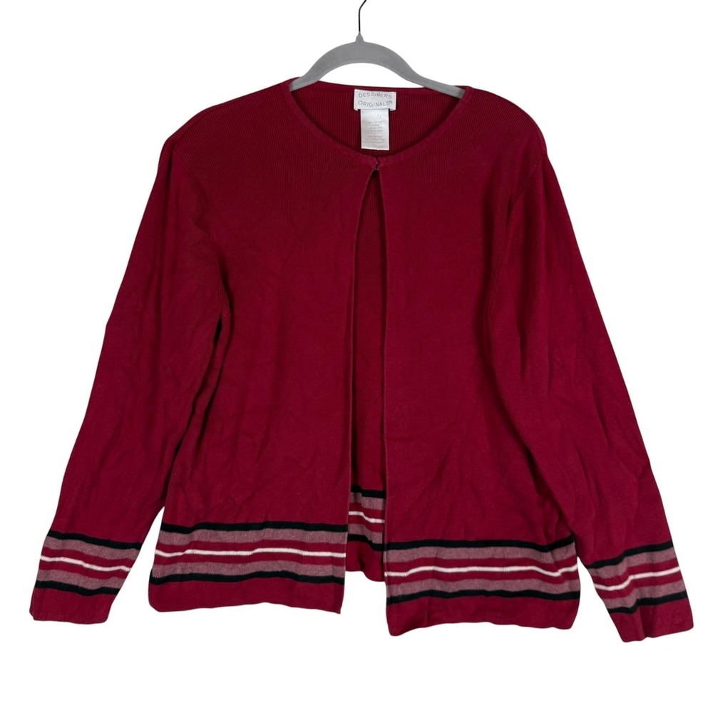 Designers Originals Sweater Womens Large Red Stripe Open Front Cardigan Knit